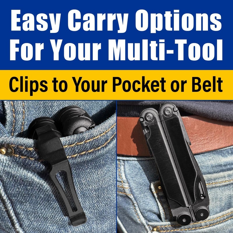 Samorillo [2-Pack] 2 Black Quick Release Pocket Clips + 2 Black Lanyard Rings Compatible With Leatherman Wave & Charge MultiTools - Stainless Steel Pocket Clip Won't Bend Or Snap - Install Or Replace In Seconds - Image 5